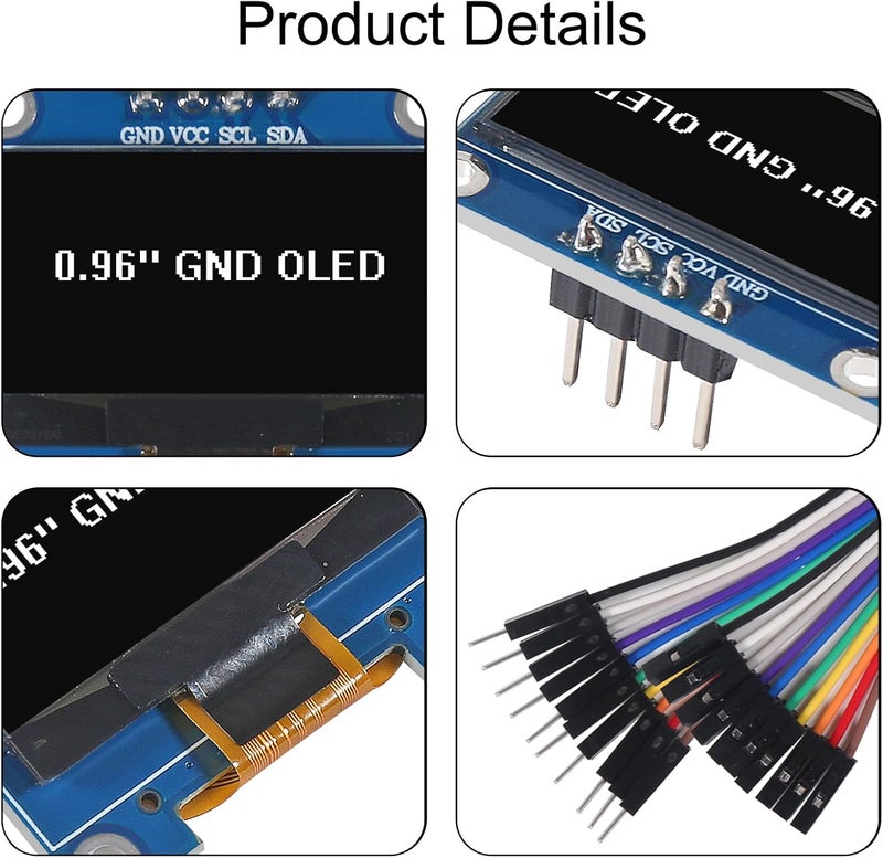 XIITIA 6pcs 0.96 inch OLED IIC I2C Display Module SSD1306 128x64 LCD Screen Driver with 30pin Dupont Cables for Arduino(White/GND Screen) - Image 3